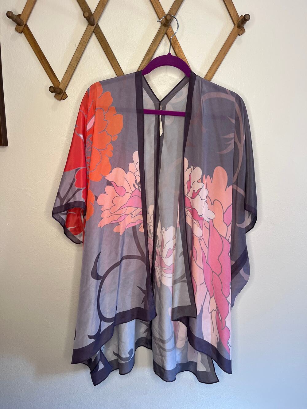 Soft Surroundings Sheer Floral Kimono Cardigan Duster Cover Up Womens S/M